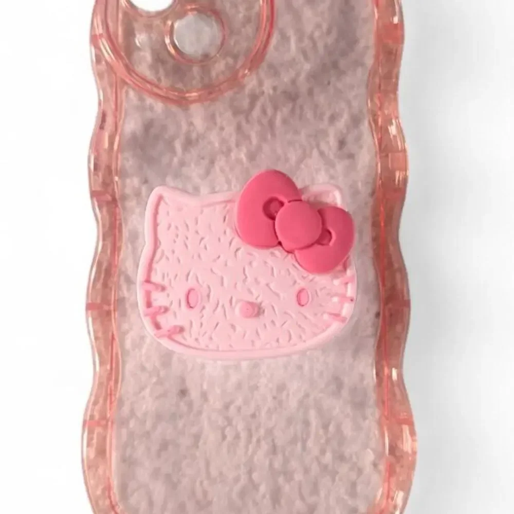 Hello Kitty Kawaii Pastel Pink Wavy IPhone 14 Plus Case w/ Holder Pop Out Socket
